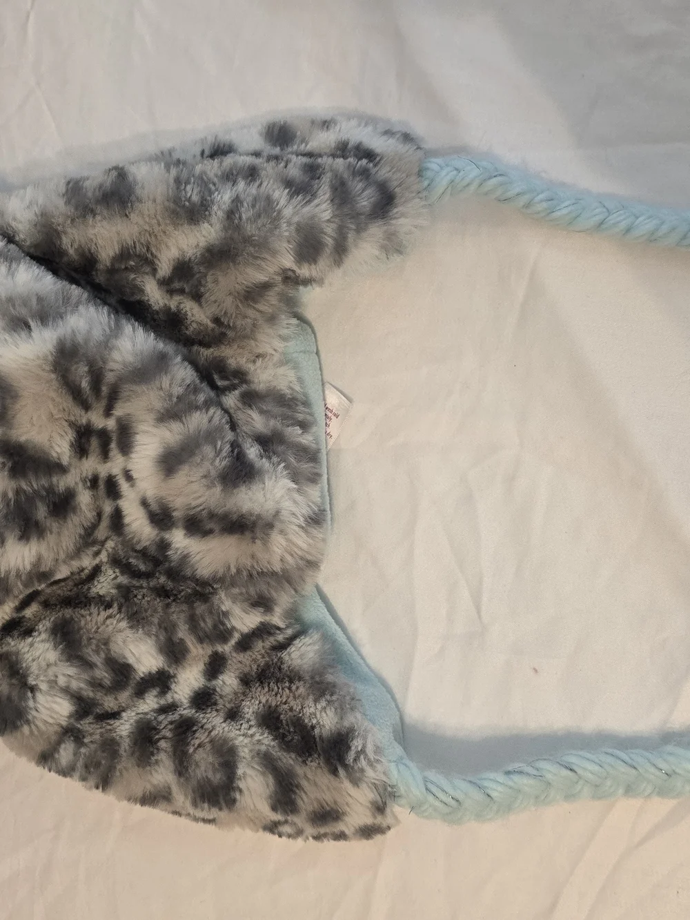 Justice Gray Leopard Faux Fur Earflap Hat with Light Blue Glitter Accents